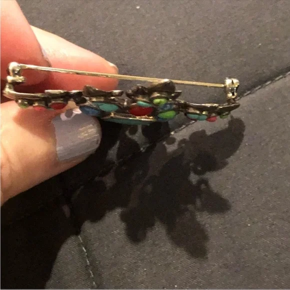 Sterling Silver Turquoise, Coral, Gaspeite Pin - Picture 4 of 4